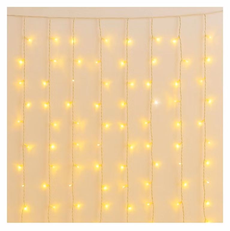 Tenda luminosa a LED, 5 metri, 216 LED, colore giallo, grado di protezione IP65, espandibile, effetto lampeggiante