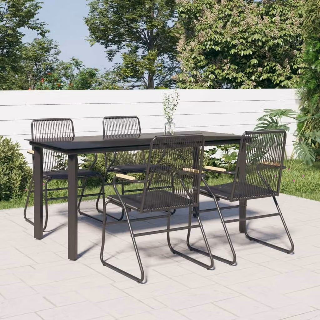 Set da pranzo da giardino vidaXL in rattan nero con tavolo in vetro e 5 sedie