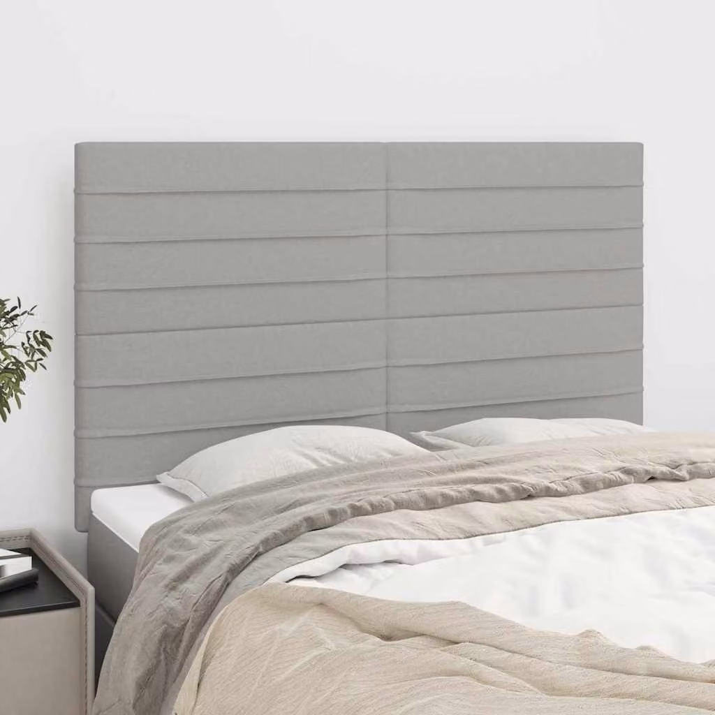 Testiera per letto vidaXL in tessuto grigio chiaro con struttura in legno e pannello imbottito L: 144 cm, P: 5 cm, H: 118-128 cm