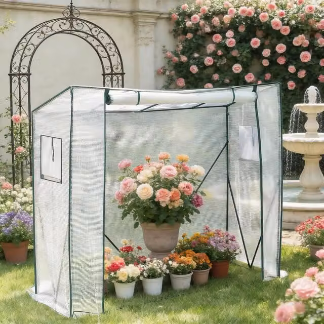 Serra a tunnel OKWISH con struttura in acciaio bianca e copertura in PE traslucido per giardino e balcone L: 200 cm, P: 77 cm, H: 169 cm