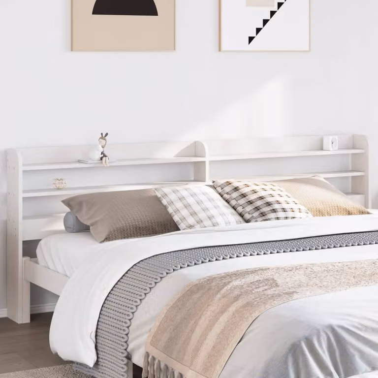 Testiera con ripiani integrati vidaXL in legno massello di pino bianco per letto 180x200 cm