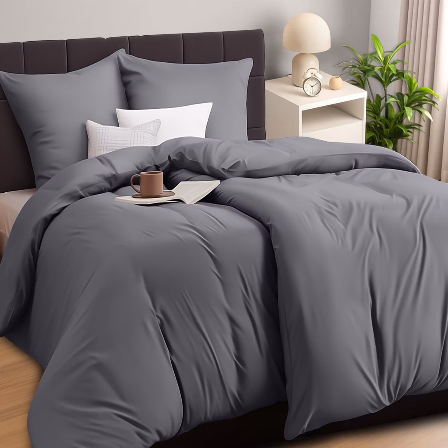 Set di lenzuola 135x200, 4 pezzi - Microfibra: 2 lenzuola con angoli da 135x200 cm + 2 federe da 80x80 cm - Grigio