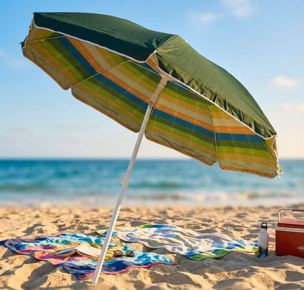 Milani Home - ombrellone da spiaggia diametro 2 m con palo centrale in acciaio, inclinabile, multicolor, per mare, campeggio e piscina