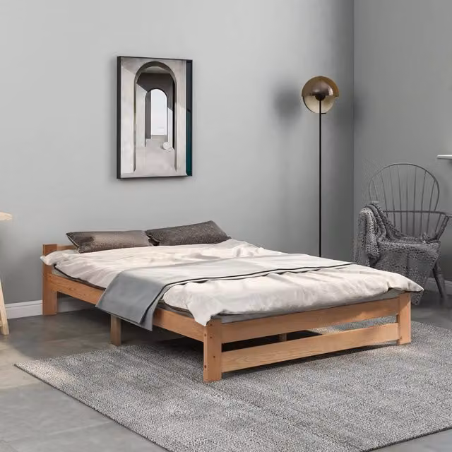 Letto in legno massello con testiera 140x200 cm; struttura in pino naturale