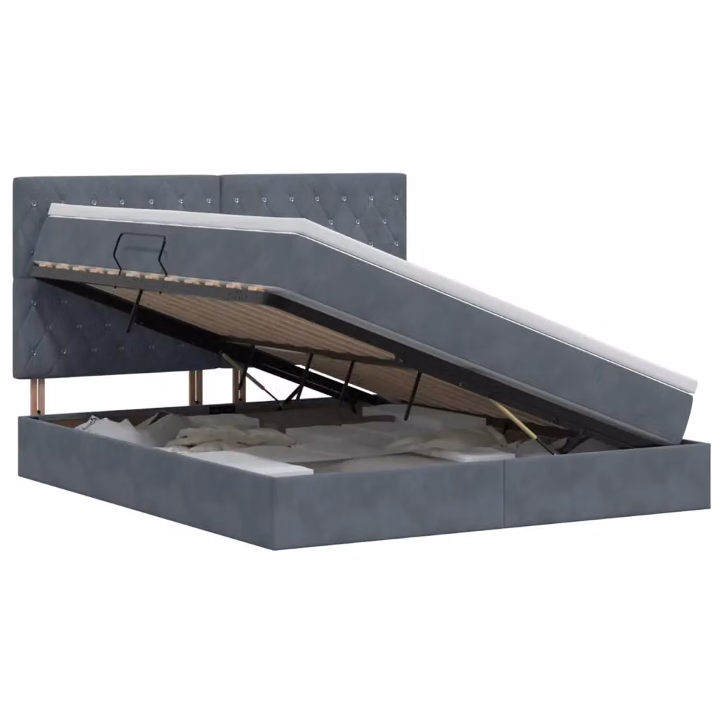 Letto con contenitore moderno vidaXL in tessuto grigio con base a sollevamento L/P/H: 204 x 180 x 140 cm – 2