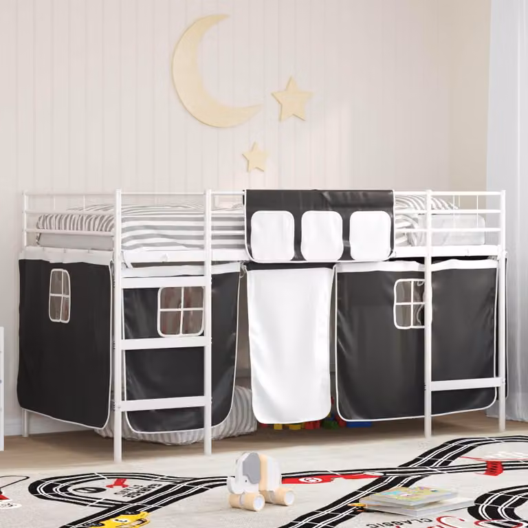 Maison Exclusive - Letto a castello per bambini con tende, colore bianco e nero