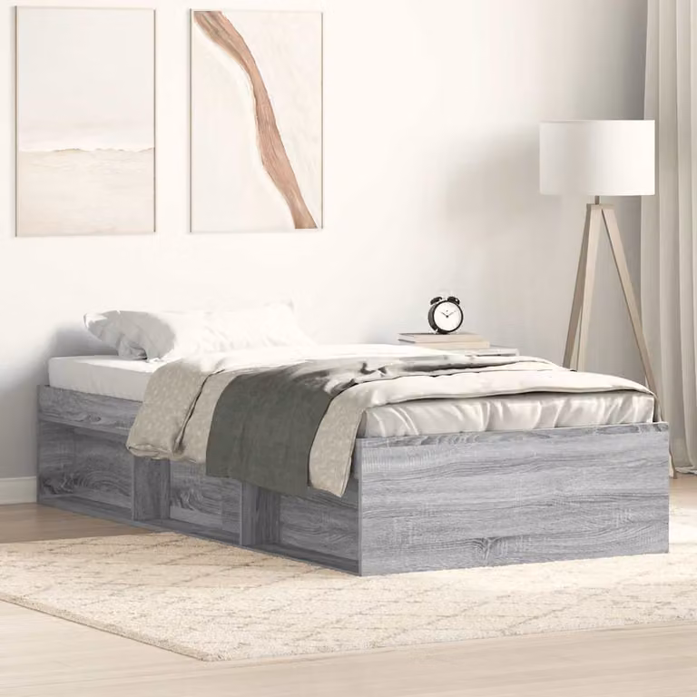 vidaXL Giroletto moderno in legno e MDF con doghe in legno e scomparti laterali, Rovere Sonoma e Grigio, L/P/H: 190 x 90 x 35 cm