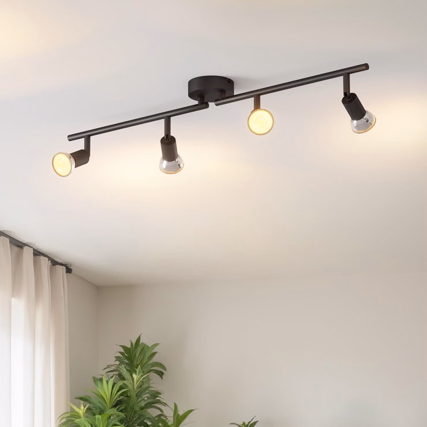 Plafoniera a soffitto con 4 faretti, tecnologia LED, colore nero opaco, illuminazione interna, senza lampadine