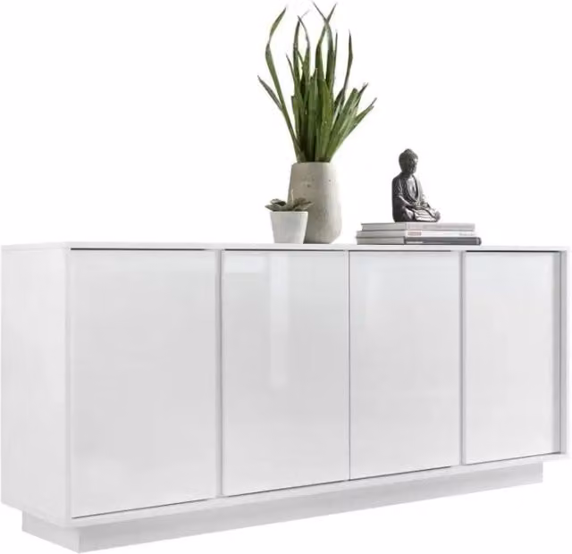 Buffet 4 porte, collezione CREAM, colore bianco lucido laccato, ideale per un soggiorno o una sala da pranzo design