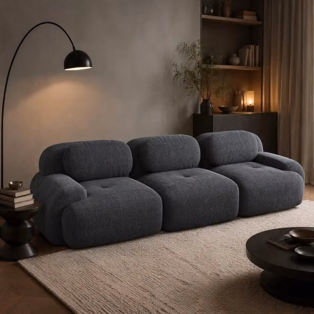 Divano angolare modulare 298x103x70 cm senza telaio in velluto a coste; grigio