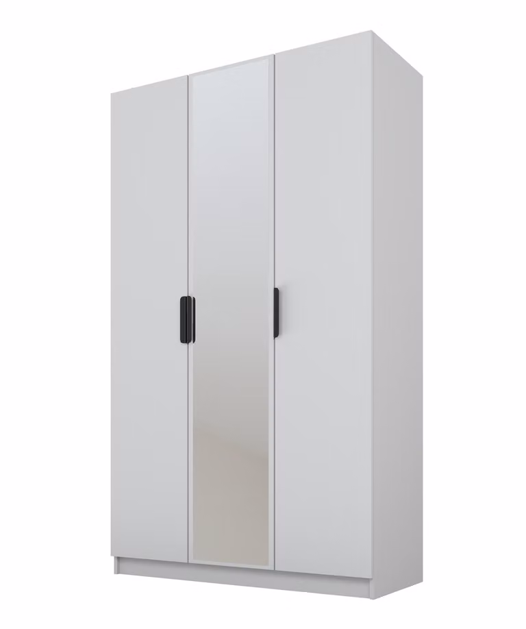 PAWS MOBEL Armadio grigio inclinabile 120x52x200 cm, armadio a tre ante aperto con specchio, con ripiani e appendini