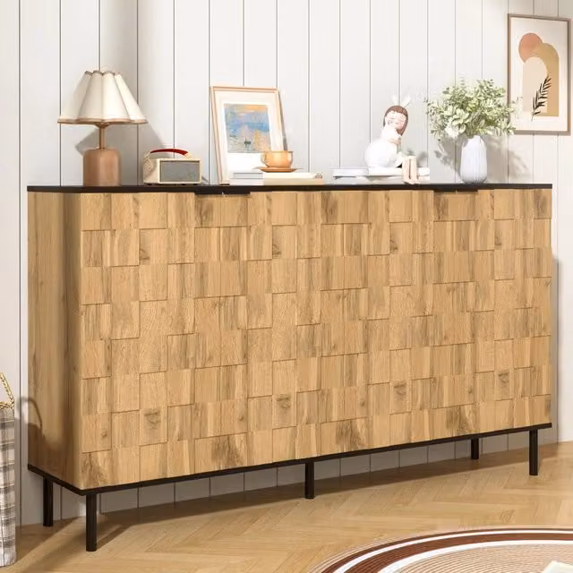 Credenza 2 Ante con Ripiani ¨C MINIMAL ¨C Truciolato, Gambe in Metallo, Legno