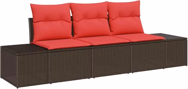 Set di divani con cuscino 3 pz | Set Salotto da Giardino Marrone polyrattan