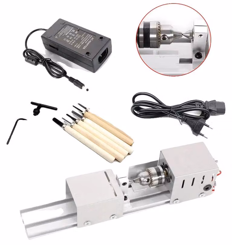 Mini tornio, 100 Watt, 12-24V DC, con 7 livelli di regolazione, design compatto, adatto a diverse applicazioni