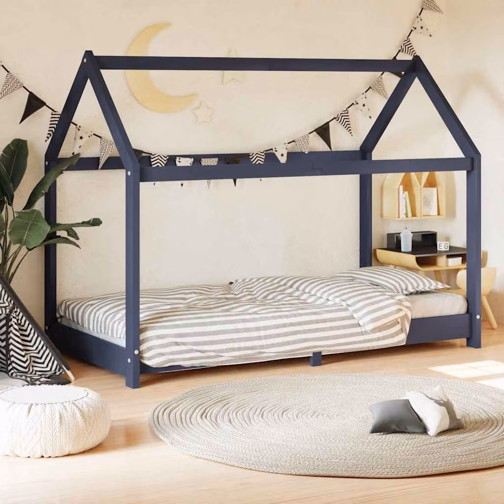 vidaXL Giroletto per Bambini in Legno di Pino Massello Grigio o Blu L 140 x P 70 cm