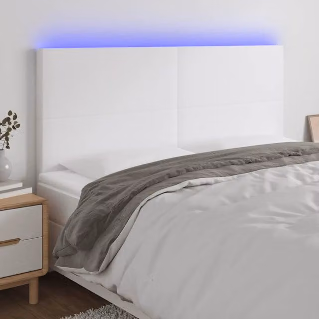Testiera con LED Design Mania in similpelle bianca con porta USB e illuminazione integrata L: 180 cm, P: 5 cm, H: 118/128 cm – 1