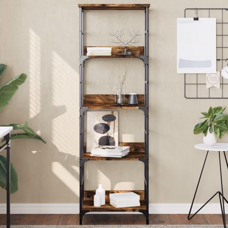 Libreria vidaXL in stile industriale in legno e metallo, colore rovere fumo, L 50 cm x P 33 cm x H 153 cm