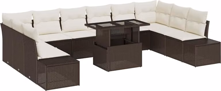 Set Divano da Giardino 11 pcs Marrone Poly Rattan