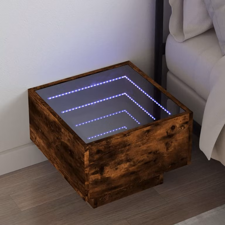 Comodino moderno vidaXL Infinity con illuminazione LED integrata in Rovere Fumo, L 40 cm x P 40 cm x H 30 cm