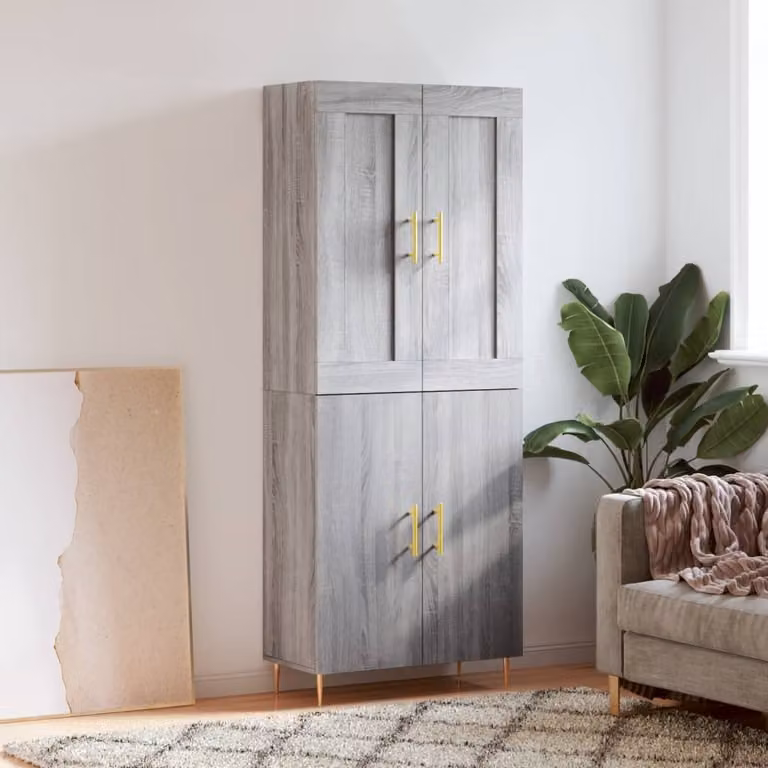 Credenza moderna vidaXL in legno e metallo, Grigio, L: 69,5 cm, P: 34 cm, H: 180 cm