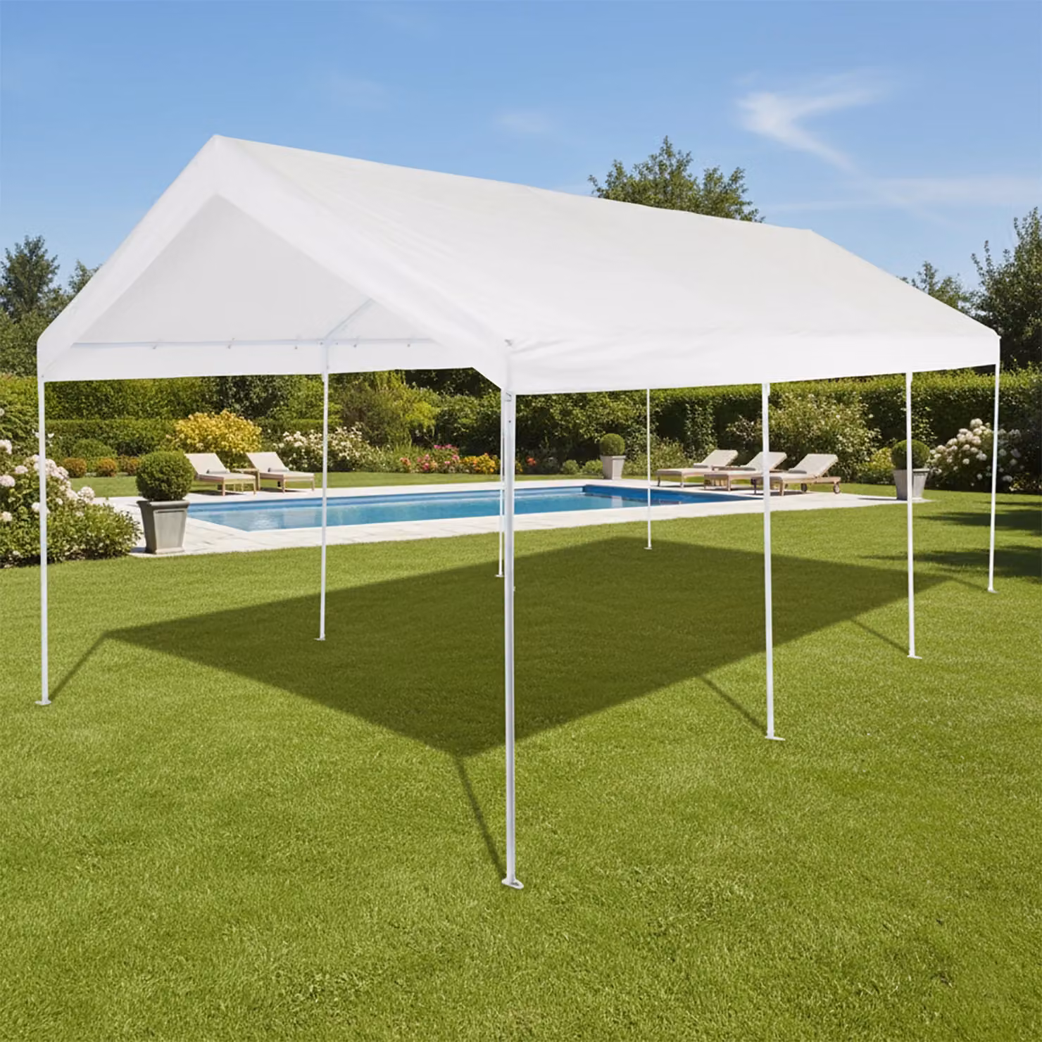 Gazebo da giardino Vestiamo Casa Giardino bianco con struttura in acciaio e tetto a capanna L: 600 cm, P: 300 cm, H: 280 cm – 2
