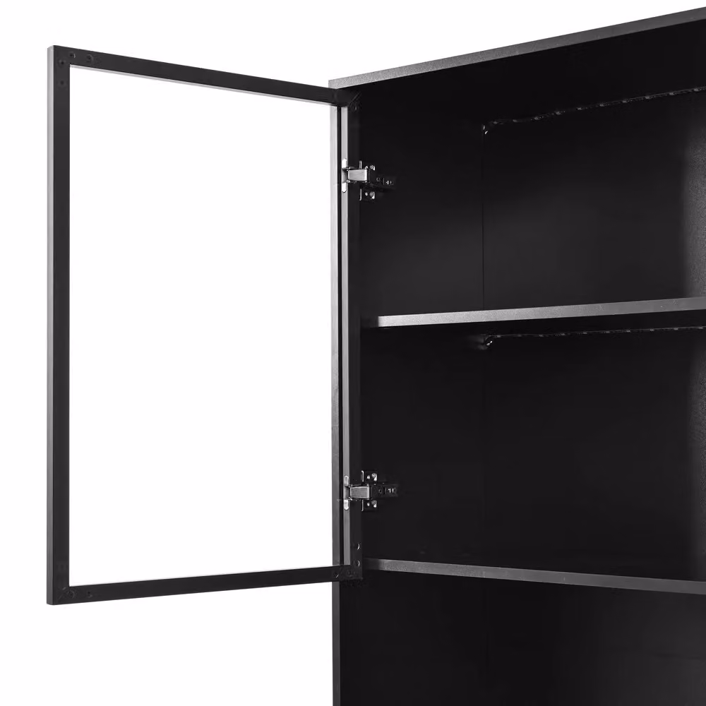 Mobile Scaffale Vetrina Minimal Nero e Bianco con Luci LED integrate, in MDF e vetro, H: 180 cm, L: 80 cm, P: 40 cm – 2