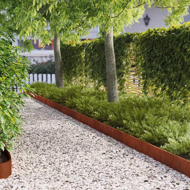 Set di 10 bordure per prato vidaXL in acciaio marrone con bordo superiore ripiegato, L: 103 cm, H: 15 cm