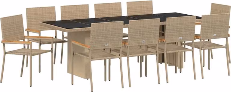 Set da Pranzo per Giardino 11 pcs Beige polyrattan