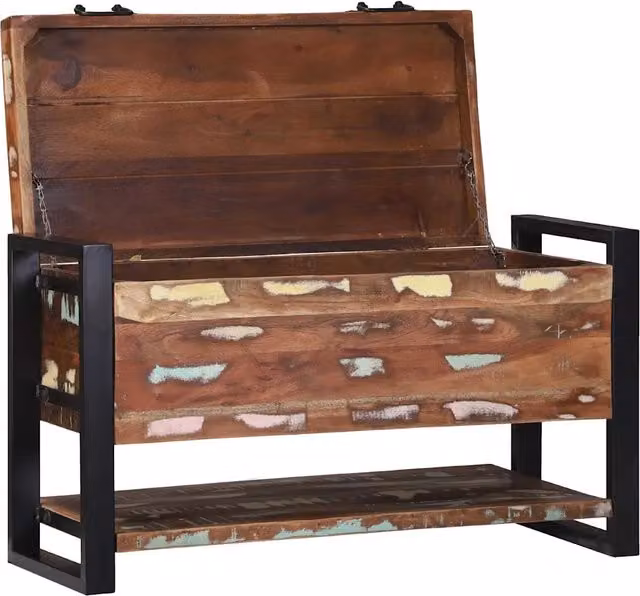 Scatola di stoccaggio multicolore in legno massello di recupero CFW5642974 L: 45 cm, P: 35 cm, H: 20,6 cm – 1