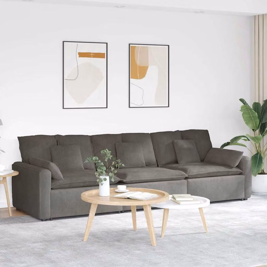 vidaXL Divano Modulare Moderno in Velluto Grigio con Cuscini e Struttura in Metallo