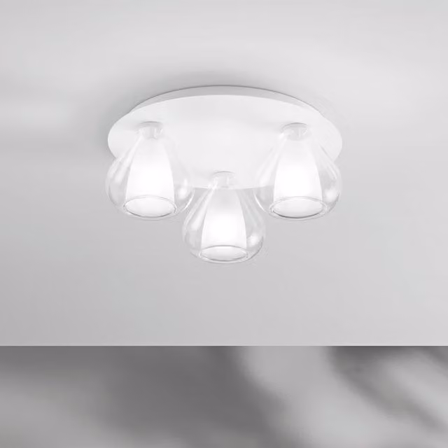 Plafoniera multipla Fabas Lila bianca e trasparente in metallo e vetro con lampadine E27 sostituibili