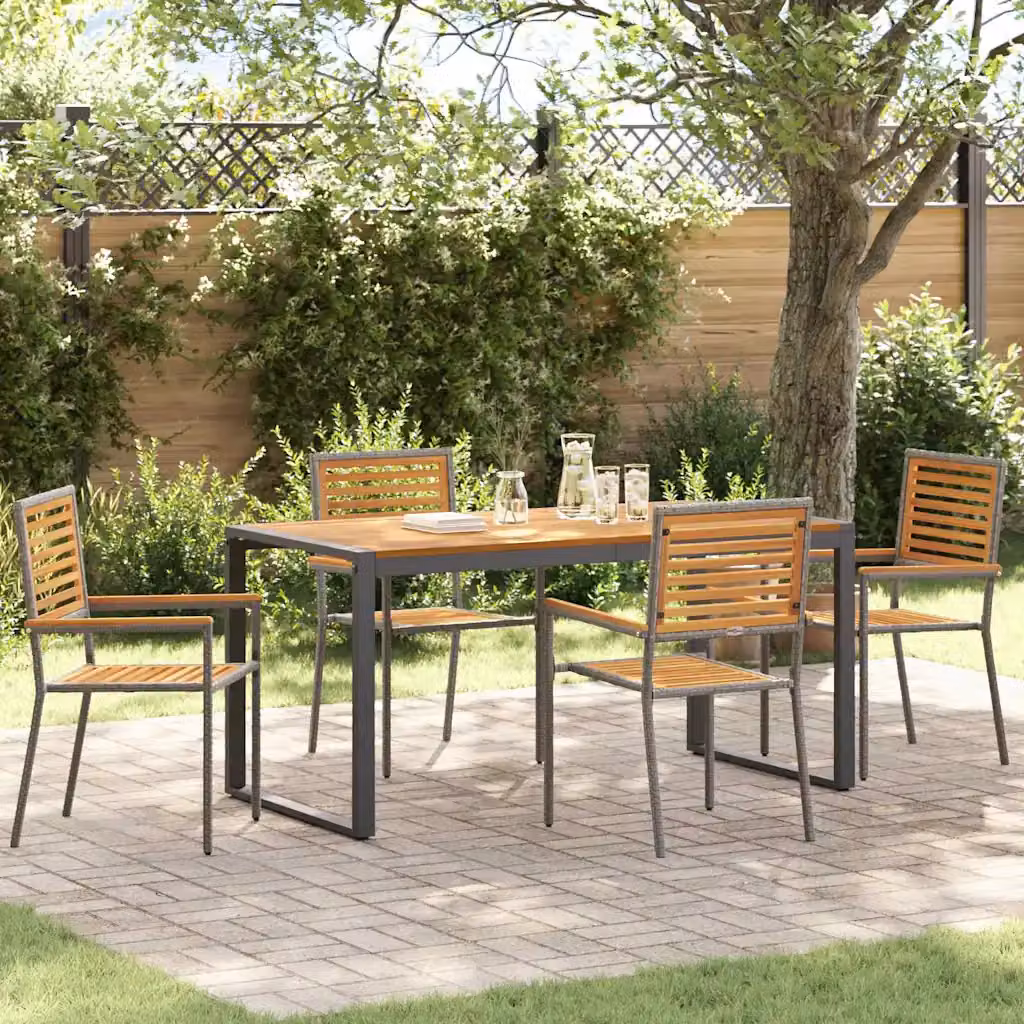 Set da pranzo per giardino e terrazza vidaXL in polyrattan con tavolo in legno di acacia, 5 pezzi, Grigio e Marrone – 1