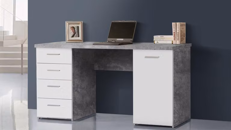 Scrivania MONTPELLIER 145x60 cm effetto cemento grigio chiaro