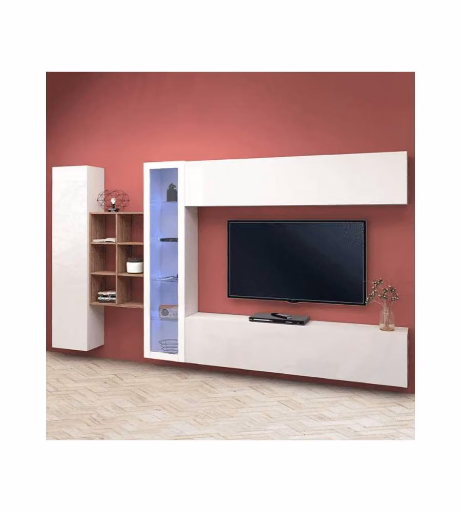 Web Furniture Parete Attrezzata Soggiorno Bianco Lucido 320x30x180 cm