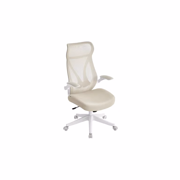 Sedia da Ufficio con Schienale Ergonomico Braccioli Ribaltabili, Beige Cappuccino