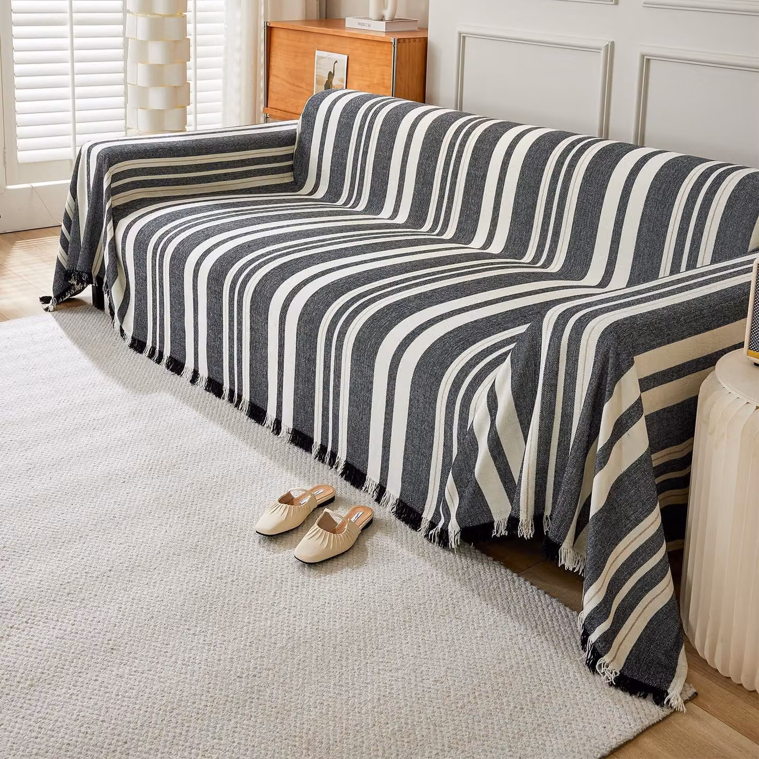 Solidchoice - Coperta grande e reversibile per divani, con frange, adatta a divani a 2 o 3 posti