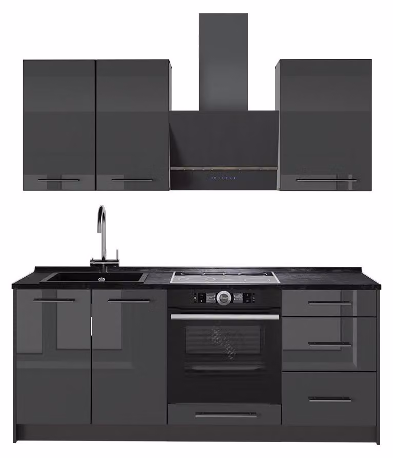 Cucina monoblocco Vicco Fame-Line Antracite lucido/Antracite 190 cm, PL Antracite, Model 64843