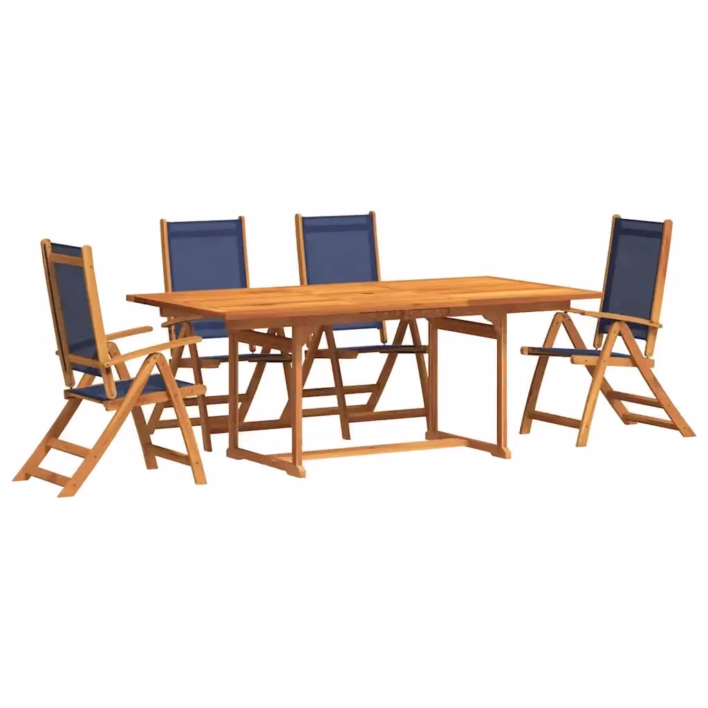 Set Pranzo da Giardino vidaXL in 5 Pezzi in Legno di Acacia Oliato e Textilene, Colori Blu e Marrone – 2