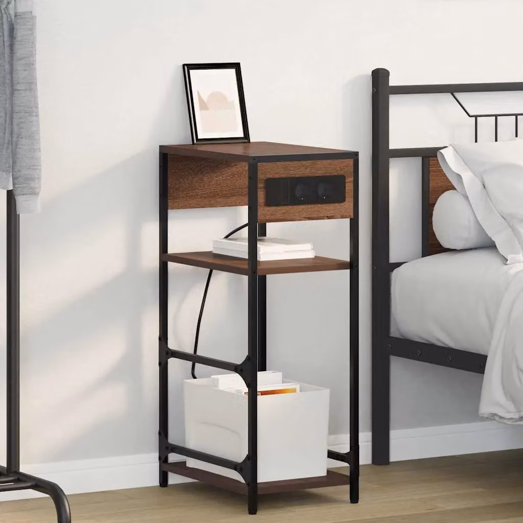 Armadio da Notte vidaXL in Legno e Metallo, Stile Rustico, Marrone e Nero, L 40 cm x P 27 cm x H 76 cm