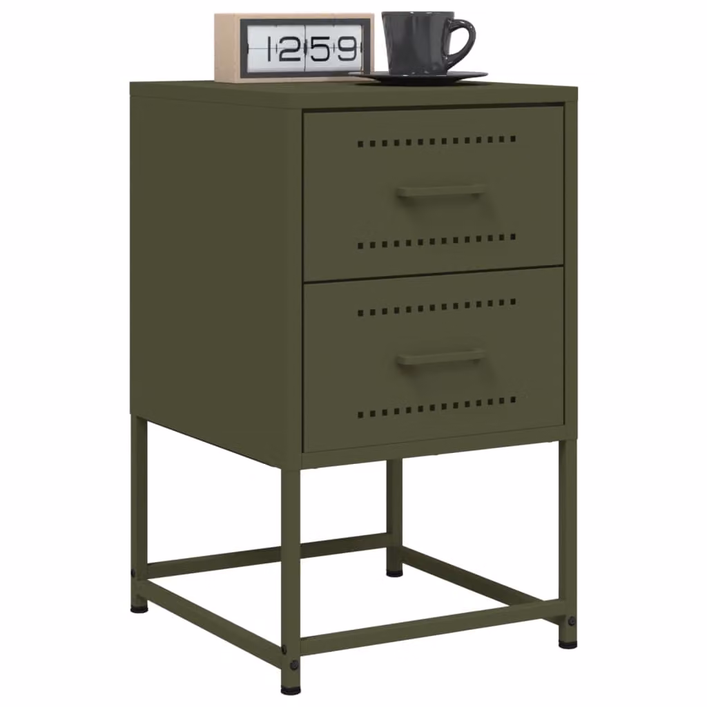 Set di 2 comodini vidaXL in metallo verde oliva stile industriale L/P/H: 36 x 39 x 60,5 cm