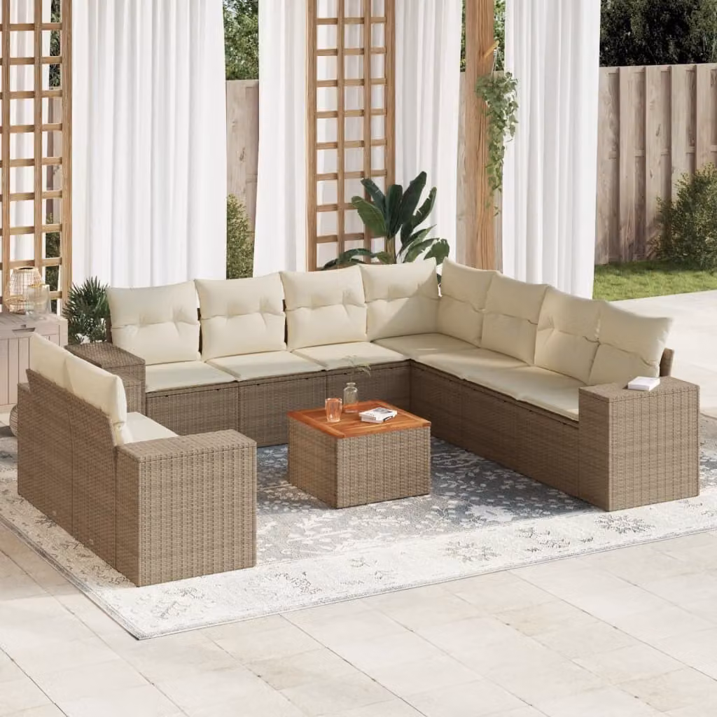 Maison Exclusive - Set Divano da Giardino 10 pz con Cuscini Beige in Polyrattan