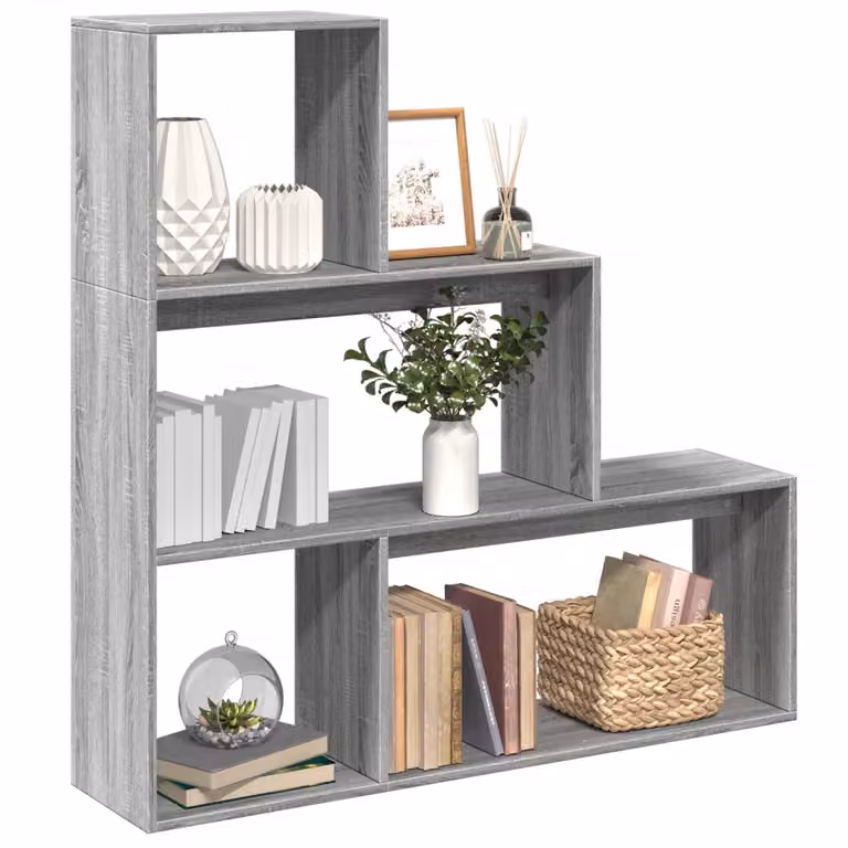 Libreria Divisorio a Scala vidaXL con 3 Piani, Grigio Sonoma, L 123 x P 29 x H 123 cm