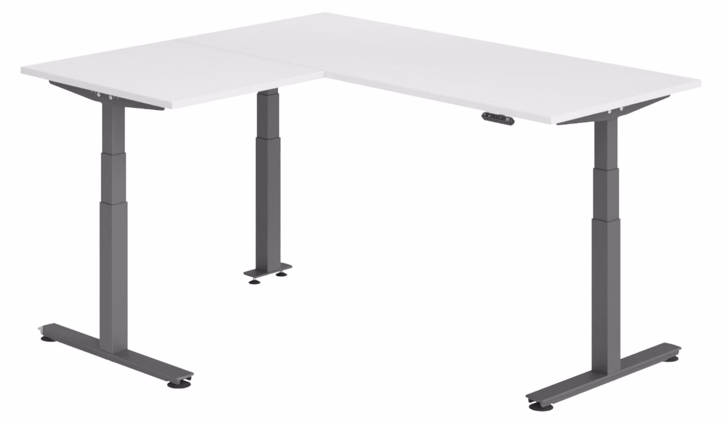 Scrivania angolare bümö regolabile elettricamente in altezza, forma a L - Decorazione: bianco, struttura: grafite, dimensioni: scrivania angolare 180 x 160 cm