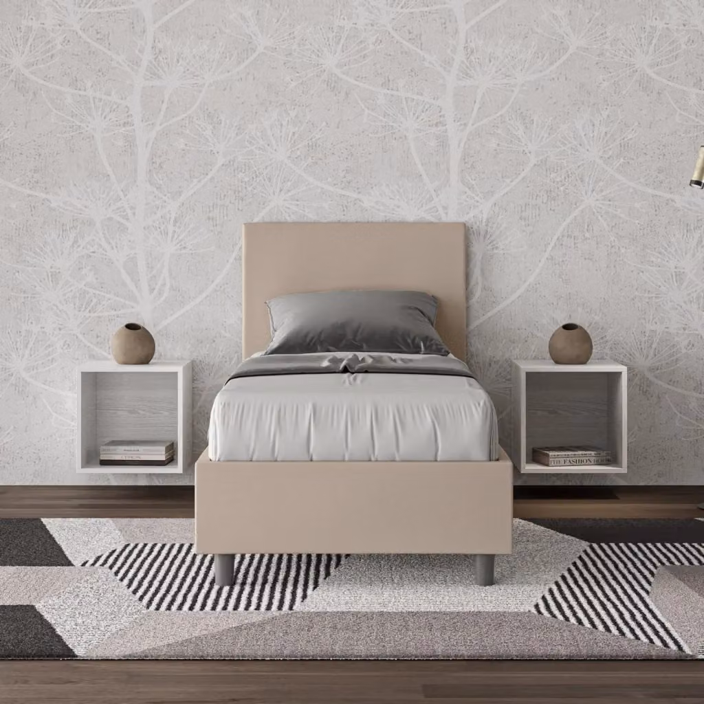 Letto Singolo Moderno con Contenitore a Alzata Giordanoshop Beige L 80 x P 210 cm – 2