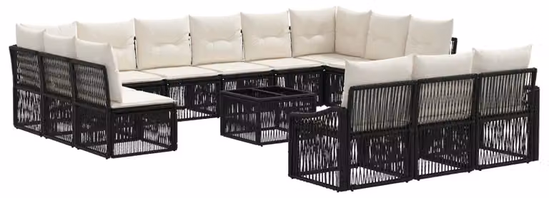Set Divano da Giardino 14 pcs Nero polyrattan