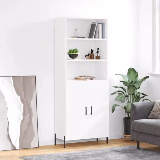Credenza Buffet Design Mania Bianca in Legno Multistrato per Cucina e Sala da Pranzo L: 69,5 cm, P: 34 cm, H: 180 cm