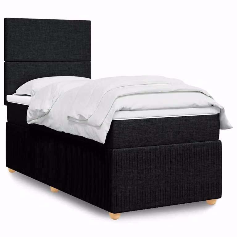 vidaXL Letto Ibrido con Giroletto a Molle e Materasso in Tessuto Nero, L/P/H: 90 x 200 cm