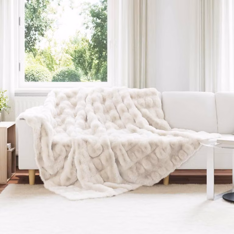 Coperta antiscivolo vidaXL in ecopelliccia di coniglio bianca, L 270 x P 240 cm