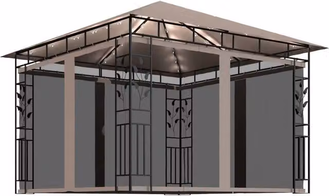 Gazebo | Pergolato con Zanzariera Luci LED 3x3x2,73 m Grigio Talpa