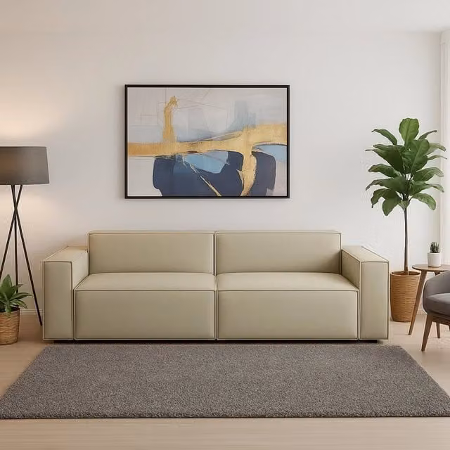 Divano componibile a 3 posti Argo TALAMO ITALIA, Sofà moderno in tessuto beige con funzione letto e coperture rimovibili, L: 260 cm, P: 95 cm, H: 70 cm